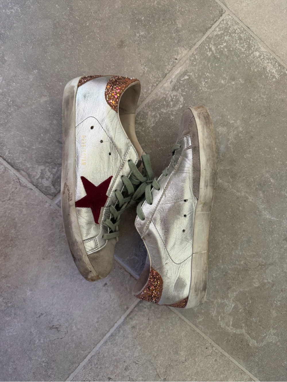 Golden Goose Superstar Silver with Glitter Heel